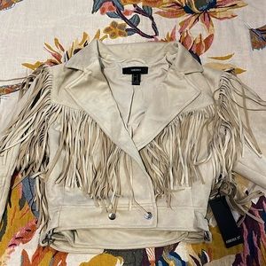 Forever 21 Taupe Fringe Tassel Jacket